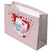 Het zoenen Beren met Harten op een Polka Dot Patte Groot Cadeauzakje (Achterkant Gekanteld)