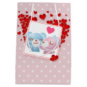 Het zoenen Beren met Harten op een Polka Dot Patte Medium Cadeauzakje (Achterkant)