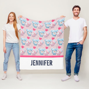 Het zoenen Beren Patroon op Polka Dots Fleece Deken