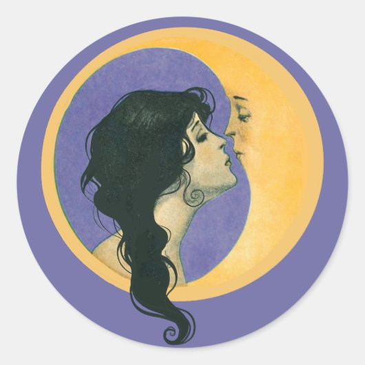 Het zoenen van de maan ronde sticker (Voorkant)