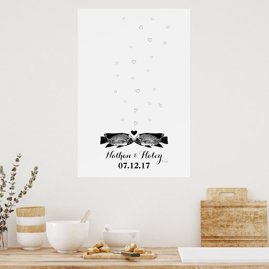 Het zoenen van een visduimdruk Bubbles Weddenschap Poster (Keuken)