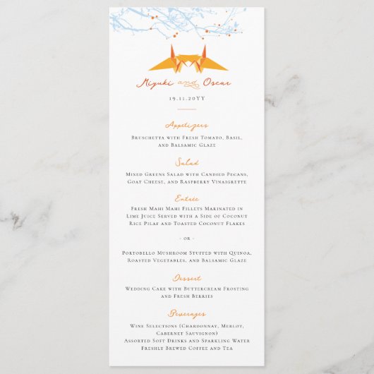 Het zoenen van Oranje papier kruist moderne Aziati Menu (Voorkant)