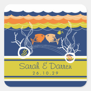 Het zoenen van viskoralen Beach Whimsical Cute Wed Vierkante Sticker