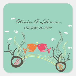 Het zoenen van viskoralen Beach Whimsical Cute Wed Vierkante Sticker