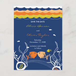 Het zoenen viskoraal Zee strand bewaart de datum Aankondigingskaart