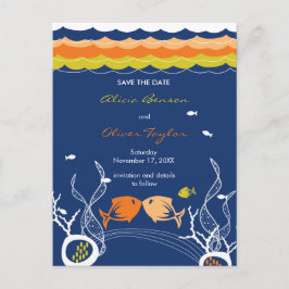 Het zoenen viskoraal Zee strand bewaart de datum Aankondigingskaart