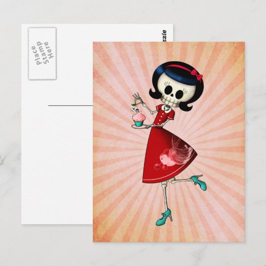 Het zoete & Enge Meisje van het Skelet Briefkaart (Voorkant / Achterkant)