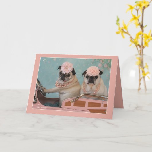 Het zoete Pug Wenskaart van het Moederdag Kaart (Gele Bloem)