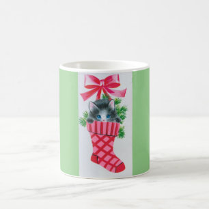 Het zoetste Vintage Katje van Kerstmis in een Kous Koffiemok