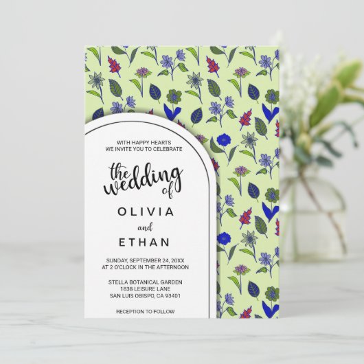 Het zomerlentepatroon floral Weddenschap Kaart (Staand voorkant)