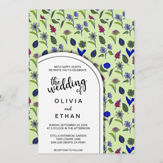 Het zomerlentepatroon floral Weddenschap Kaart (Voorkant / Achterkant)