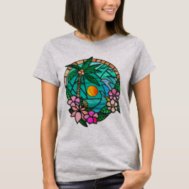 Het zomervakantiestrand op de oceaan op zonsonderg t-shirt