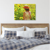 Het zonnebloem meisje canvas afdruk (Insitu (Slaapkamer))