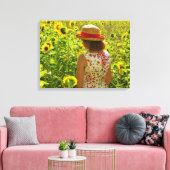 Het zonnebloem meisje canvas afdruk (Insitu (Woonkamer))