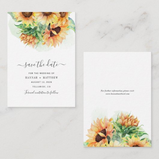 Het Zonnebloem Waterverf Band bewaart de Datum Notitiekaartje (Voorkant / Achterkant)