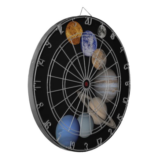 Het zonnestelsel bestrijkt onze planeten dartbord (Voorkant Links)