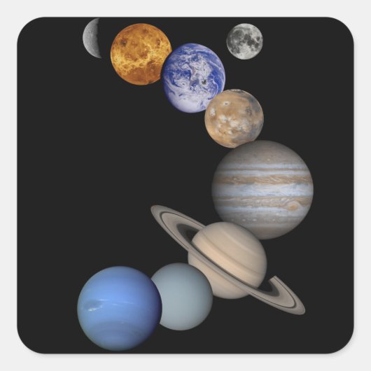 Het zonnestelsel bestrijkt onze planeten vierkante sticker (Voorkant)