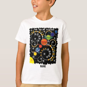 Het zonnestelsel, de planeten, de ruimte aan de ha t-shirt
