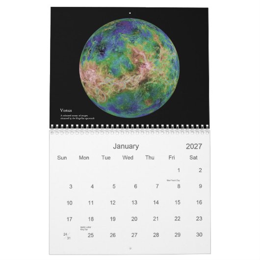Het zonnestelsel kalender (Jan 2027)