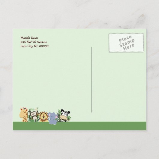 HET ZOO CREW OERWOUD BABY SHOWER BRIEFKAART (Achterkant)