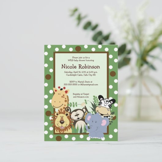 HET ZOO CREW OERWOUD BABY SHOWER BRIEFKAART (Staand voorkant)