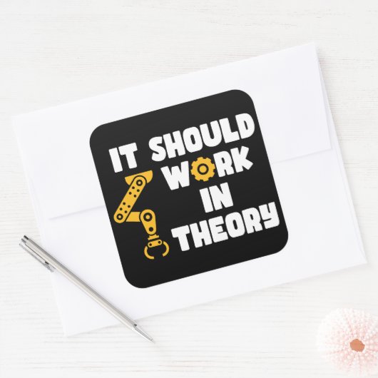 Het zou theoretisch moeten werken, grappig robotar vierkante sticker (Envelop)