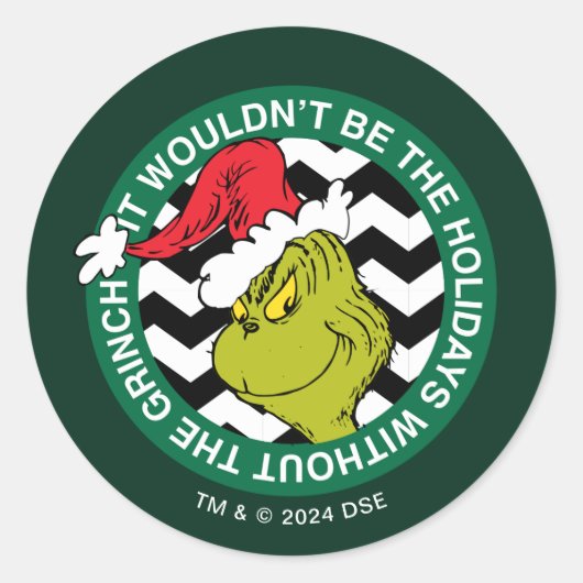 Het zouden de Feestdagen niet zijn zonder Grinch Ronde Sticker (Voorkant)
