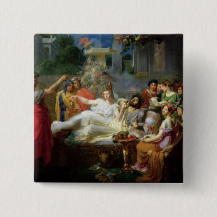 Het zwaard van Damocles Vierkante Button 5,1 Cm