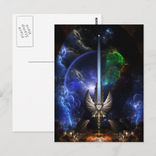 Het Zwaard van de Vleugel van de engel van Fractal Briefkaart (Voorkant / Achterkant)