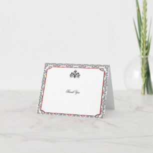 Het zwart-witte Damast met Rood Accent dankt u Bedankkaart