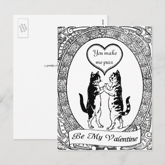 Het Zwart-witte Hart Valentijn van de Kat van het Feestdagenkaart (Voorkant / Achterkant)