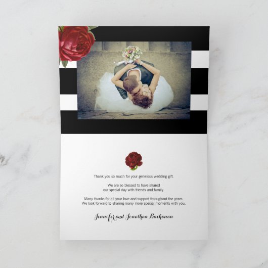 Het zwart-witte Huwelijk van Strepen dankt u Bedankkaart (Binnen)