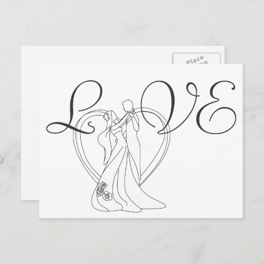 Het Zwart-witte Paar en het Hart van het Huwelijk Briefkaart (Voorkant / Achterkant)