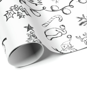 Het zwart-witte Patroon van de Tekeningen van Cadeaupapier