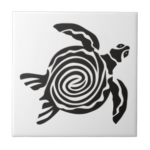 Het zwart-witte StammenArt. van de Schildpad Tegeltje