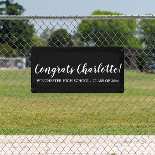 Het zwarte afstuderen van de de naamtekst van het spandoek (Insitu)