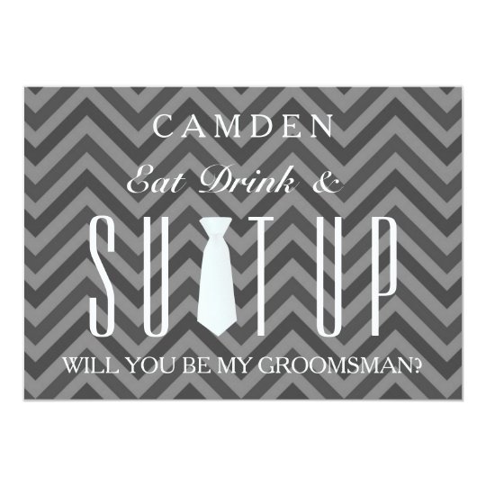 Het zwarte Bord Suitup zal u mijn groomsman zijn 12,7x17,8 Uitnodiging Kaart