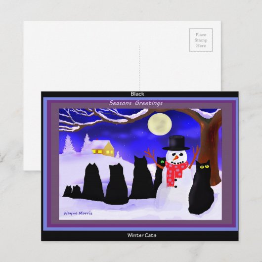 Het zwarte briefkaart van de kattenKerstmis van de (Voorkant / Achterkant)