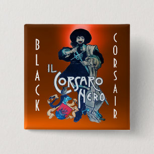 HET ZWARTE CORSAIR-sinaasappel Vierkante Button 5,1 Cm