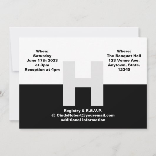 Het zwarte en witte basishuwelijk kaart (Achterkant)