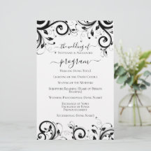 Het zwarte en Witte Festive Swirl Wedding Programm