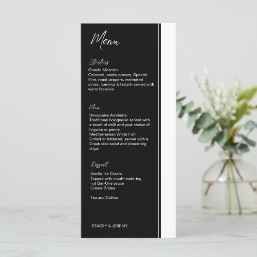Het zwarte en witte minimalistische moderne manusc menu (Staand voorkant)