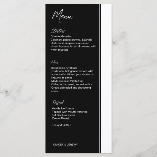 Het zwarte en witte minimalistische moderne manusc menu (Voorkant)