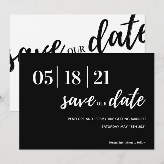 het zwarte en witte moderne manuscript sparen de d save the date (Voorkant / Achterkant)