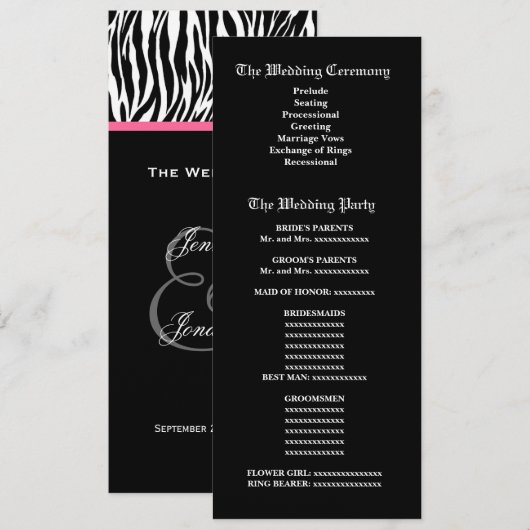 Het zwarte en Witte Programma van de Zebra Programmakaart (Voorkant / Achterkant)