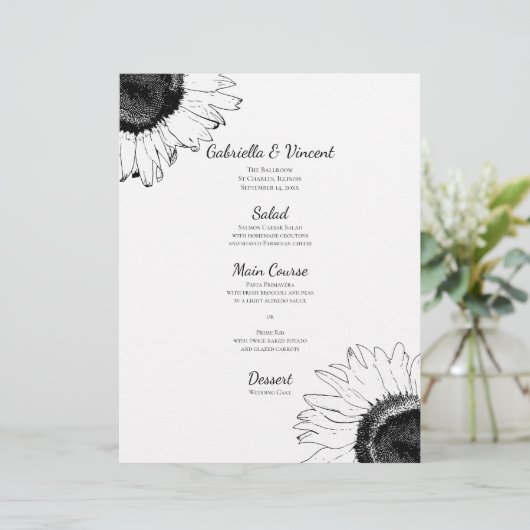 Het zwarte en Witte Zonnebloemen Weddenschap Menu (Staand voorkant)