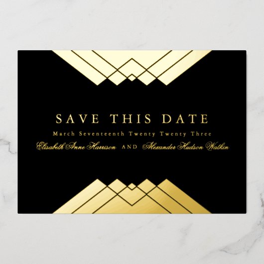 Het Zwarte Geometrische Goud van de bruiloft spare Folie Uitnodiging (Voorkant)