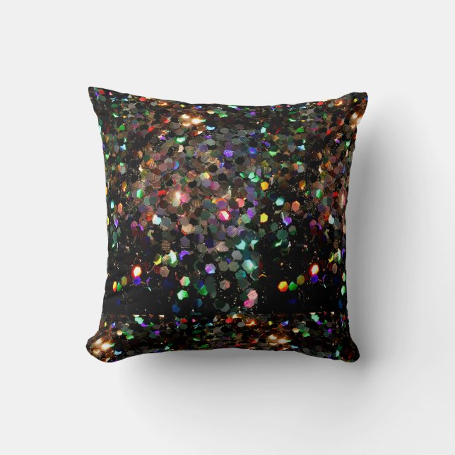 Het zwarte Glitter Holo-regenboogSierkussen van Gl Kussen (Voorkant)