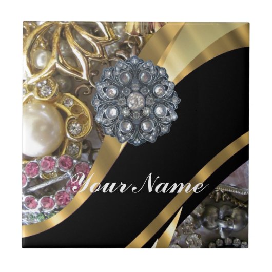 Het zwarte & gouden bling tegeltje (Voorkant)