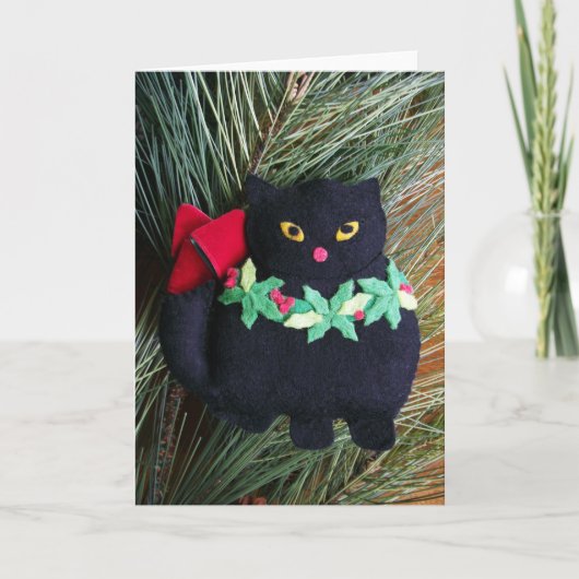Het zwarte Kat Gevoelde Ornament van Kerstmis, Feestdagen Kaart (Voorkant)